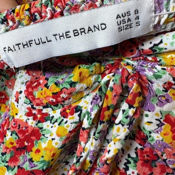 Faithfull the Brand X Lennox Midi Ditzy Floral White Red Yellow Dress Size Small - Picture 13 of 14